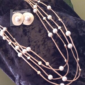 New York & Company Gold and Pearl Necklace Set